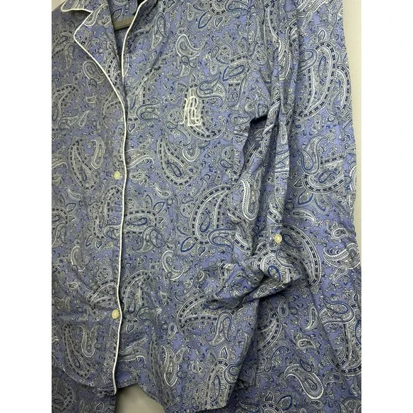 Lauren Ralph Lauren Women's Small Paisley Long Sleeve Button Blue Pajamas Set - Picture 3 of 6